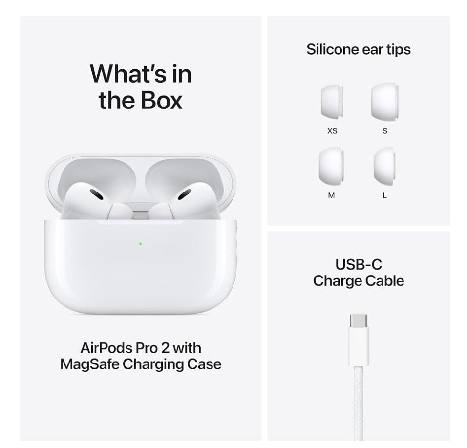 Apple AirPods Pro 2nd Gen White w/ USB-C MagSafe Case, ANC, Transparency